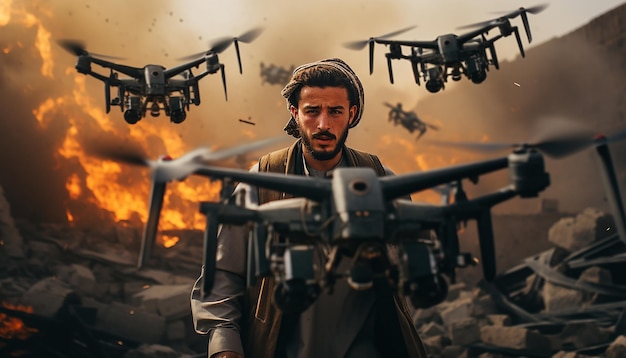 Drone aanval realistische actie scène fotografie