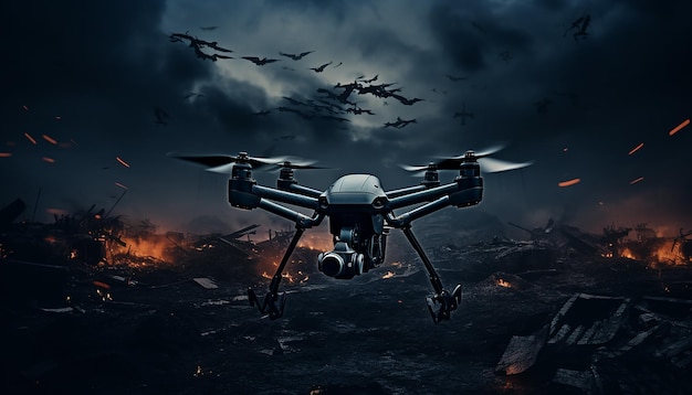 Drone-aanval realistische actiescènefotografie