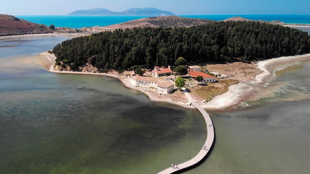 Drone aerial view on isolated Monastery