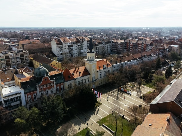 Воздушный вид города Кикинда с дронов Сербия Европа