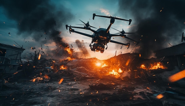 Drone attack realistic action scene photography