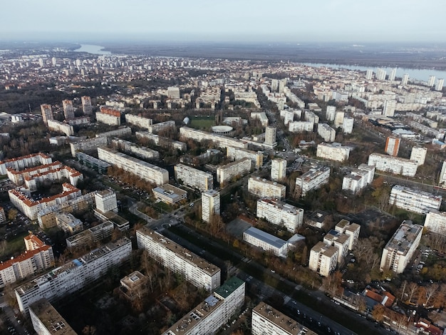 Drone-beeld van de stad Belgrado Nieuwe Belgrado wijk