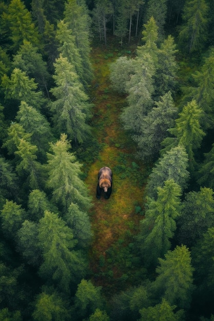 drone-beeld van een beer in het bos