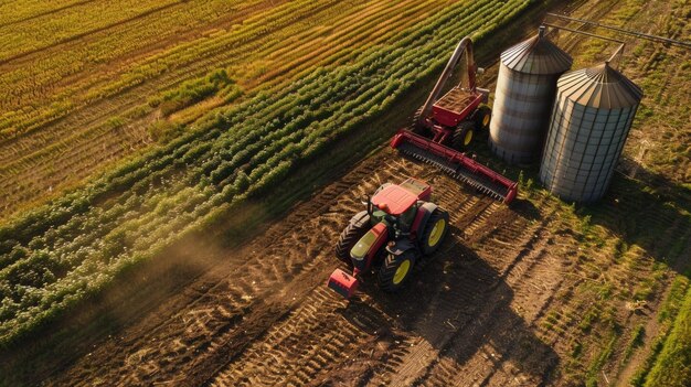 A drone captures an aerial view of a diverse farm landscape showcasing the various types of