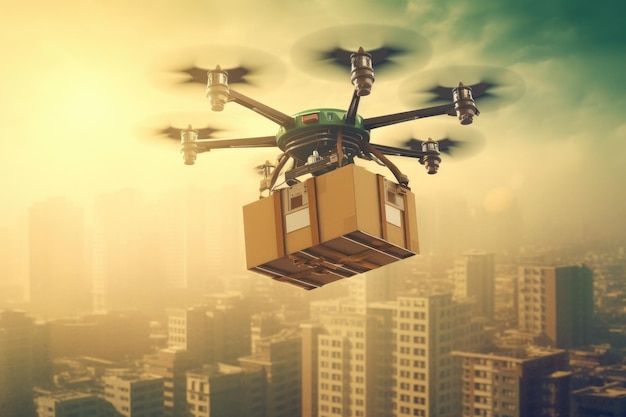 A drone carrying a package ready for delivery Generative AI