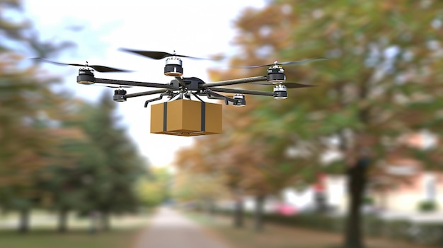 Foto concetto di pacchetto di consegna con droni