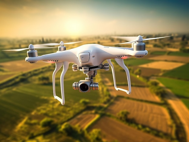 Drone on farm field online farm concept