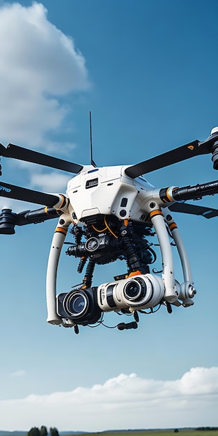 Photo a drone flies over a city at sunset flies over a city