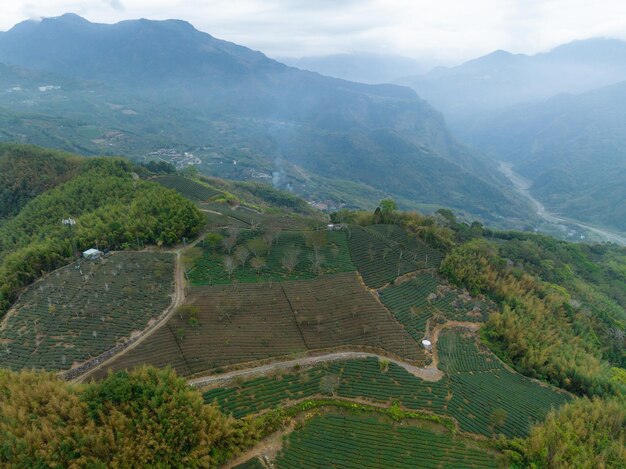 Photo drone fly over mountain in chiayi county of taiwan