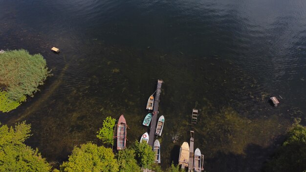 Drone fly over waving river of blue color