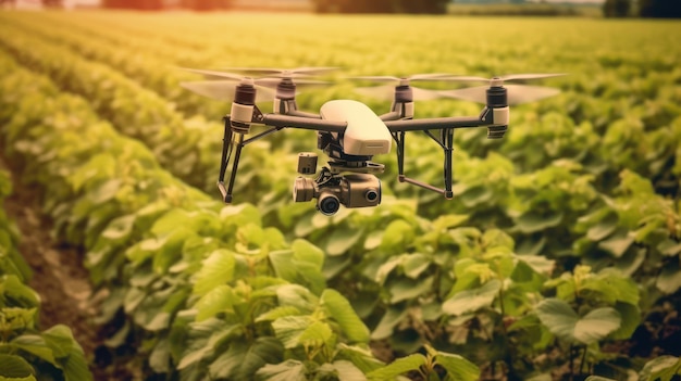 Drone flying above agricultural field