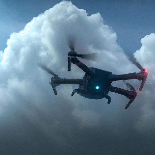 A drone flying in clouds, digital art