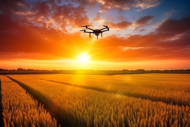 Drone flying over the field smart agriculture controlled neural network ai generated