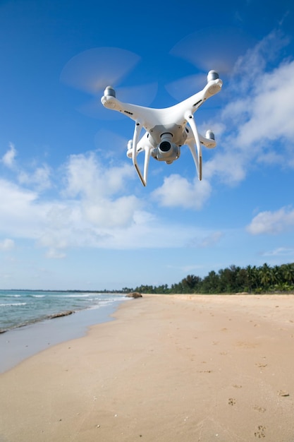 Drone flying over sea