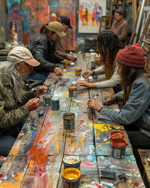 Photo drone footage of a veterans art therapy class background