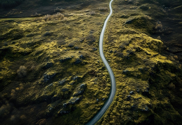 Drone foto van de weg in IJsland omsingeld