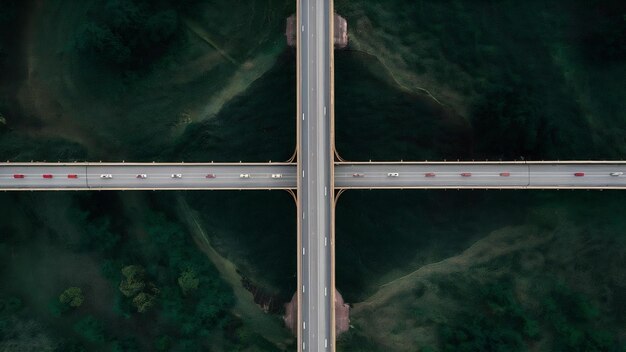 Photo drone looking down aerial bridge picture