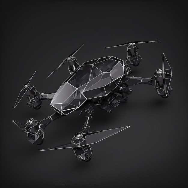 Drone in low polygon on black background generative AI