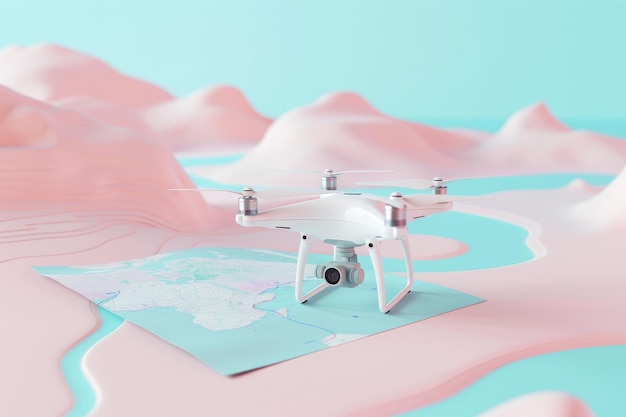 Drone and Map in the concept of aerial surveillance and mapping