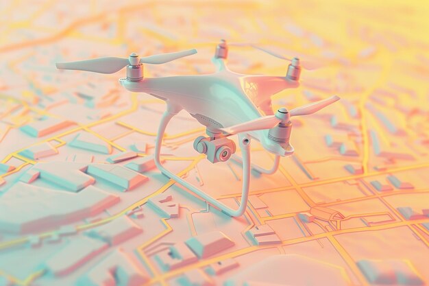 Drone and Map in the concept of aerial surveillance and mapping