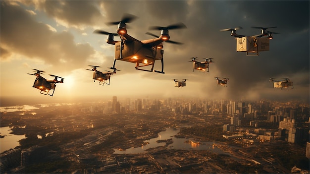 Drone met een camera die over kerstversieringen vliegt 3D-weergave