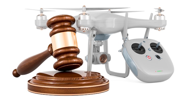 Drone met houten hamer 3D-rendering