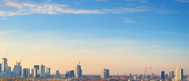 Drone panorama of warsaw city during sunset