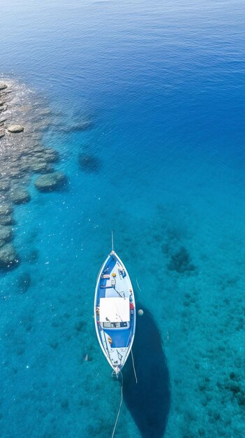 Drone Perspective Boat in the Vastness of the Mediterranean