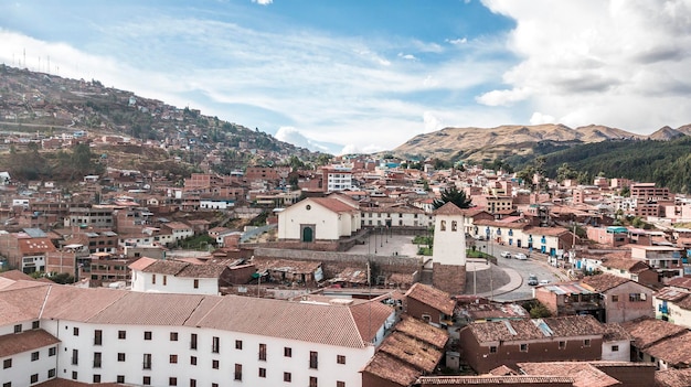 Drone photographs of the Santa Ana neighborhood in the city of Cusco, Peru.