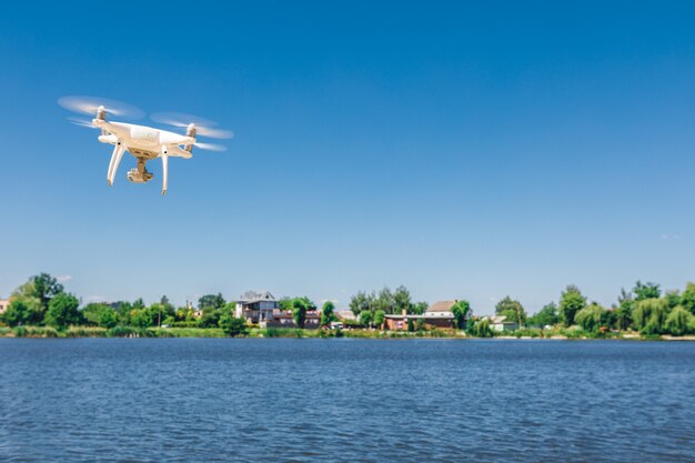 Drone quad copter on over the beach