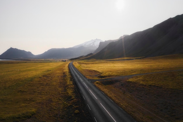 Drone shot of a scenic route in Iceland