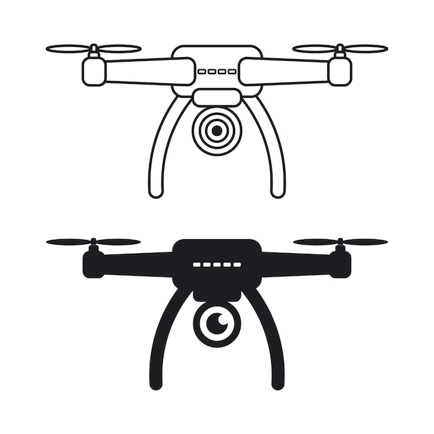 Drone silhouet ontwerp onbemande quadcopter met werkende camera Vector illustratie