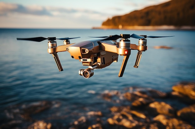 Drone in the sky over the sea