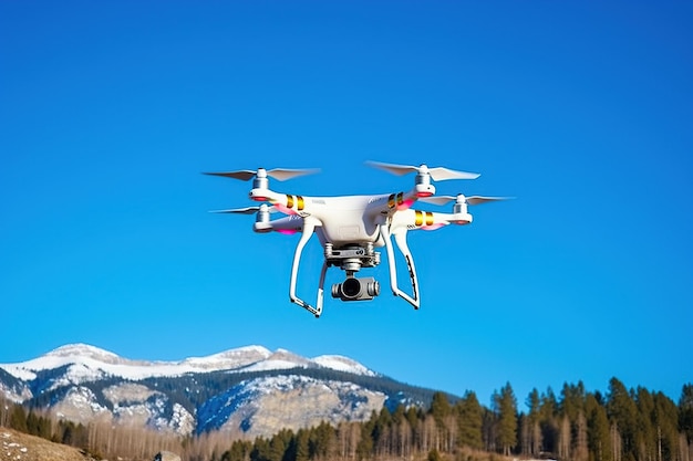 Foto fotografia aerea di droni che si innalzano contro il cielo blu limpido