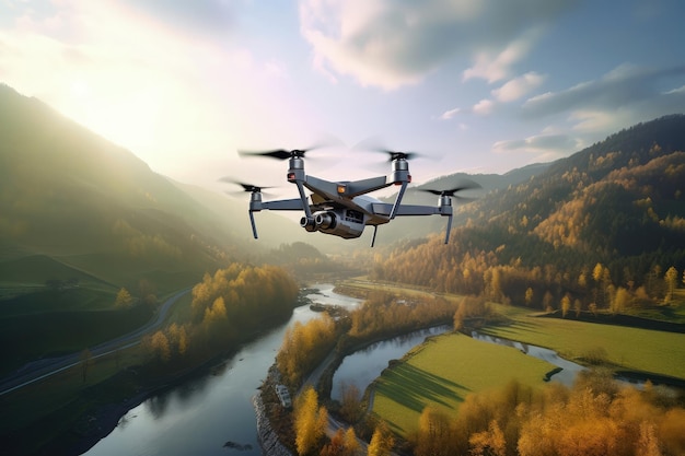 Photo drone soaring over mountain river aerial view