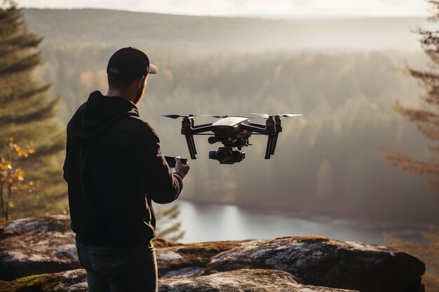 A drone taking aerial photos for a project