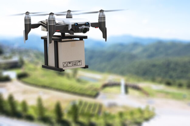 Drone technologie engineering apparaat industrie vliegen in industrieel logistiek export import product levering aan huis service logistiek verzending transport transport te gaan nieuwjaar 2022