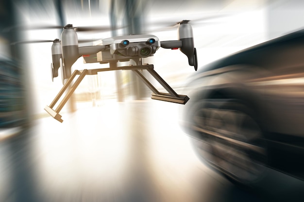 Индустрия инженерных устройств дронов летает в промышленной логистике