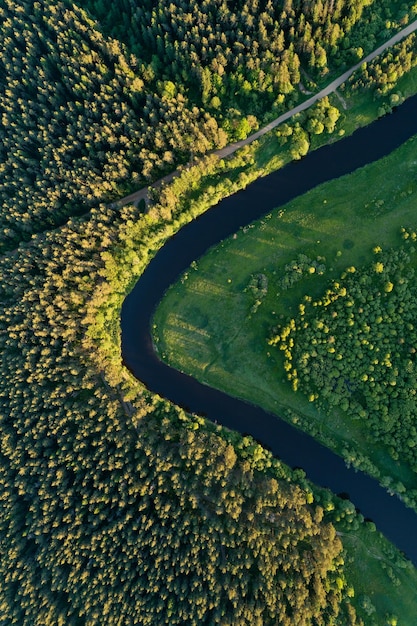 Drone-uitzicht op de rivier en de bossen