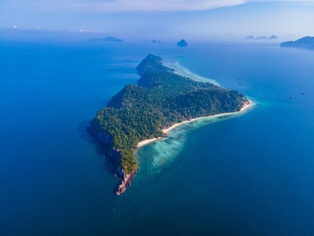 Drone view at the beach of koh kradan island in thailand