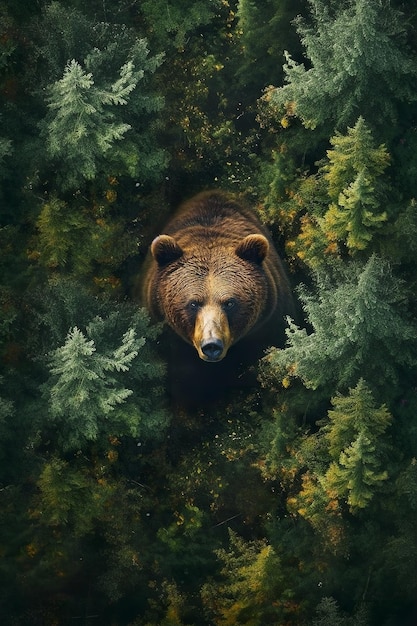 drone view of a bear in the woods