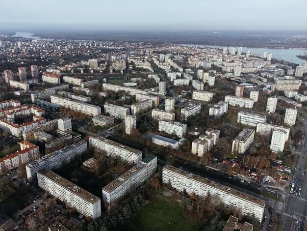 Дронный вид Белграда в районе Нового Белграда
