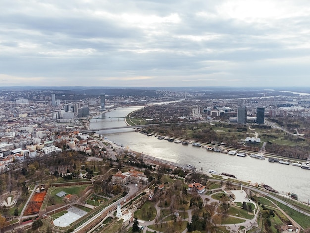 Drone view The Belgrade city view from above the old Kalemegdan fortress Serbia