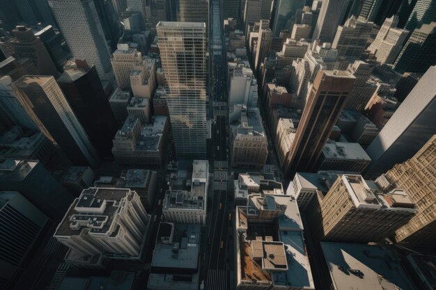 Photo drone view of bustling city with endless traffic and towering skyscrapers created with generative ai