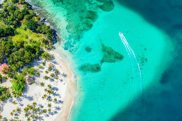 Drone view of caribbean tropical island Cayo Levantado