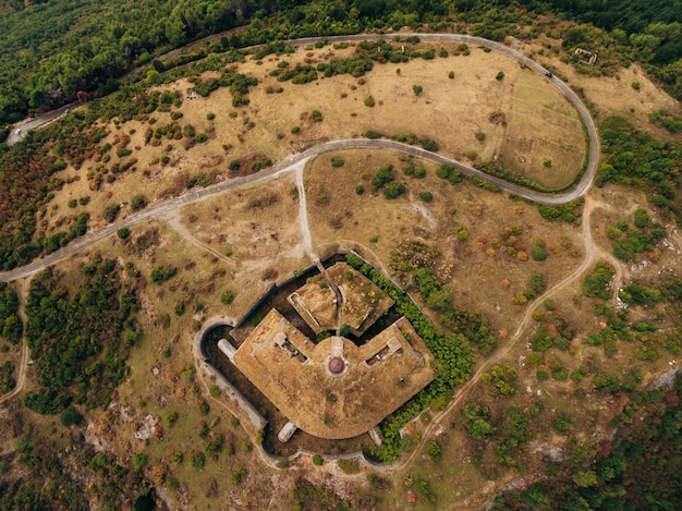 Drone view of fort gorazda on mount lovcen montenegro