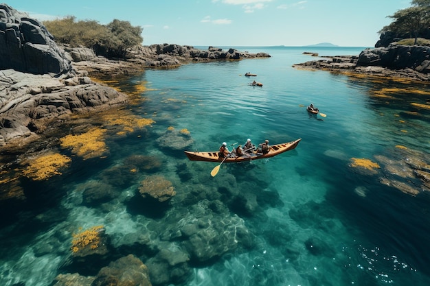 drone view of people going kayaking