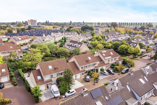 Drone view of residential area with beautiful buildings