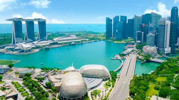 Drone view of Singapore cityscape at morning