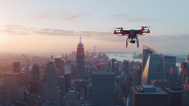 Drone vliegt over een grote stad